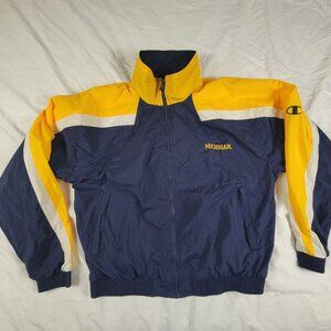 Vintage Champion Michigan Mens Large Blue Yellow Windbreaker Jacket Casual Sport